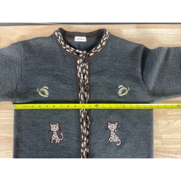 VTG Wool Blend Cardigan Sweater Gray Cat Cheetah Buttons Bling GrandmaCore Sz M - Picture 5 of 9